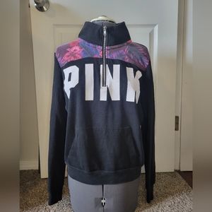 Victoria's Secret PINK 3/4 Zip-Up Black & Tropical Sweatshirt